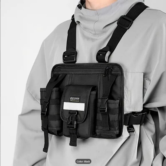 Tactical chest Bag with Back Storage BLack NWT - Picture 1 of 5